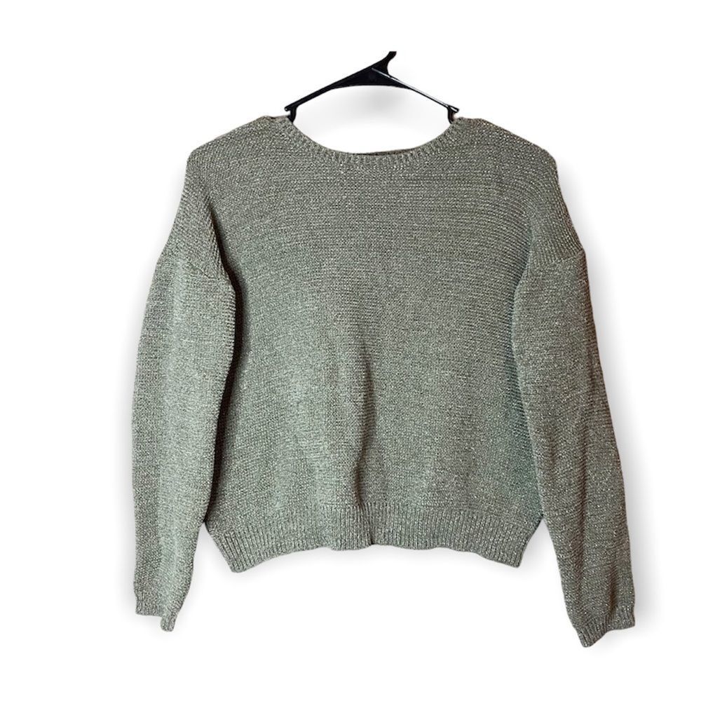 Children's Place Girls Green Sage Knit Sparkly Long Sleeve Pullover Blouse